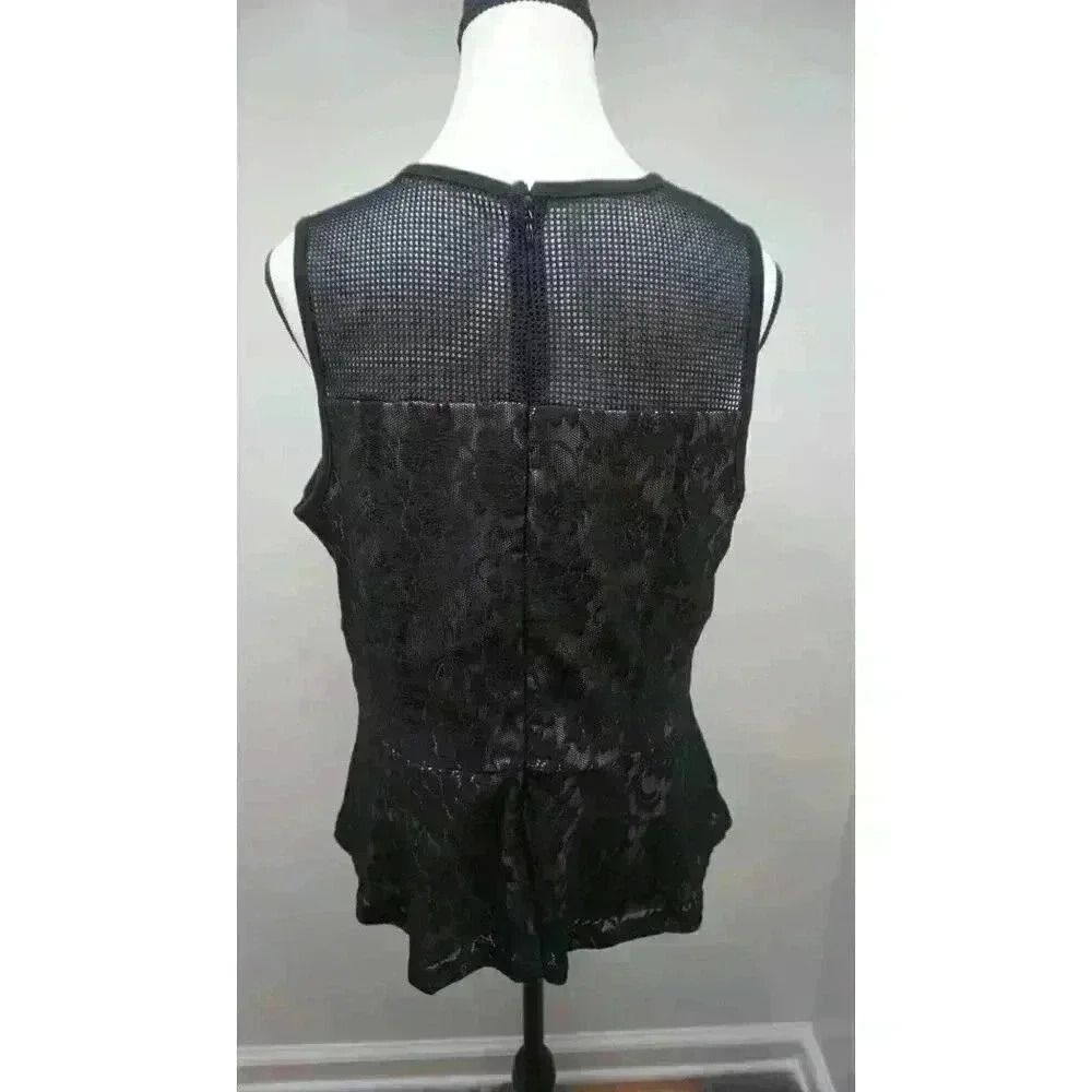 New York & Company 7th Avenue Black Lace Peplum Top - Size L - Picture 7 of 13